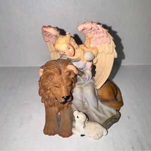 Vintage Young's Resin Figurine Angel Lion Lamb 3.5" Angel Of Peace Seraphim 1995
